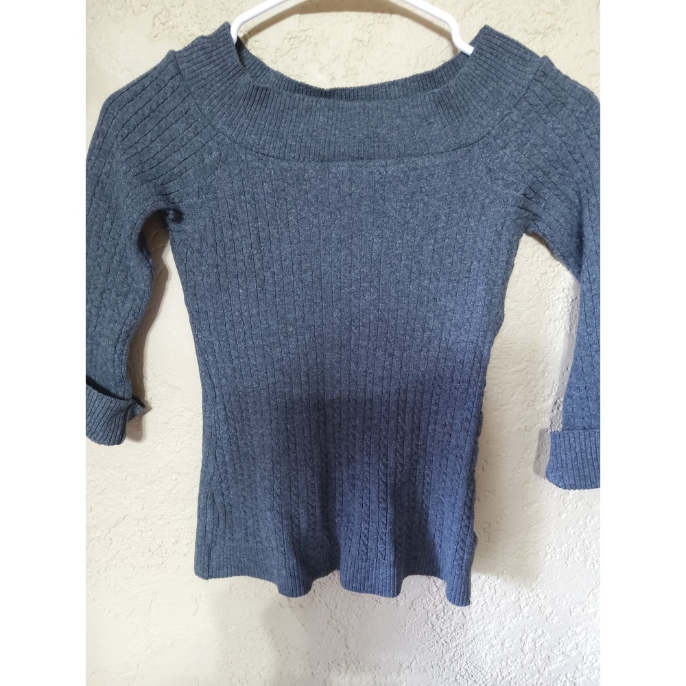 Reference Grey Ribbed Off The Shoulder Sweater 3/4 Sleeve Knit Top Large